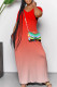 Red Casual Daily Gradient Print Contrast V Neck Printed Dresses