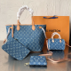 Blue Casual Street Letters Patchwork Bags