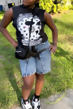 Black Casual Street Tops