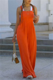 Orange Casual Solid Color Pocket Spaghetti Strap Regular Jumpsuits