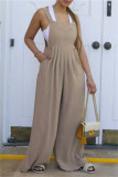 Orange Casual Solid Color Pocket Spaghetti Strap Regular Jumpsuits