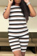 Black Gray Casual Stripe Patchwork O Neck Short Sleeve Two Pieces