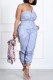 Blue Sexy Casual Striped Print Pocket Backless Strapless Bodycon Jumpsuits