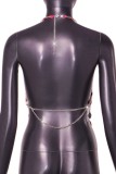 Red Sexy Patchwork Hollow Out Chains Backless Halter Tops