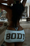 Blue Sexy Letter Print Lace Up Backless 3 Piece Sets