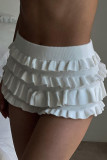 White Sexy Solid Color Ruched Patchwork Regular High Waist Conventional Patchwork Bottoms