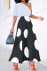 White Black Casual Polka Dot Print Patchwork Oblique Collar Dresses