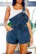 Blue Casual Pocket Backless Irregular Spaghetti Strap Sleeveless High Waist Denim Romper