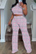 Pink Casual Print Basic O Neck Sleeveless Two Pieces