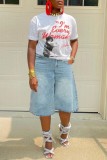 Light Blue Casual Solid Color Pocket High Waist Regular Denim Shorts