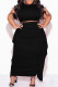 Black Casual Solid Fold Plus Size Two Pieces