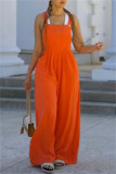 Orange Casual Solid Color Pocket Spaghetti Strap Regular Jumpsuits