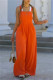 Orange Casual Solid Color Pocket Spaghetti Strap Regular Jumpsuits