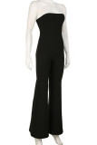 Black Sexy Solid Color Backless Patchwork Strapless Regular Jumpsuits