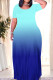 Cyanine Elegant Gradient Patchwork O Neck Long Dresses