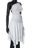 White Celebrities Solid Color Backless Patchwork Irregular Dresses