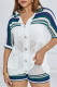 White Casual Patchwork Hollow Out See-Through Contrast Turndown Collar Long Sleeve Two Pieces