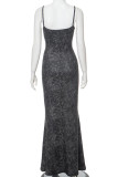 Black Celebrities Solid Color Backless Spaghetti Strap Sling Dresses