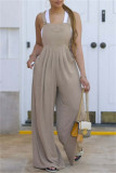 Orange Casual Solid Color Pocket Spaghetti Strap Regular Jumpsuits