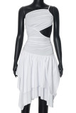 White Celebrities Solid Color Backless Patchwork Irregular Dresses
