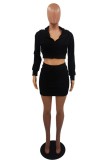Grey Solid Color Patchwork Zipper Collar Long Sleeve Two Pieces