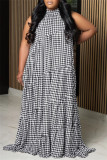 Rainbow Color Casual Print Patchwork Turtleneck Long Plus Size Dresses