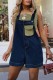 Blue Casual Patchwork Pocket Backless Spaghetti Strap Sleeveless Regular Denim Romper
