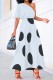 White Casual Polka Dot Print Patchwork Oblique Collar Dresses