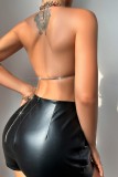 Red Sexy Patchwork Hollow Out Chains Backless Halter Tops