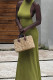 Green Celebrities Solid Color Patchwork Half A Turtleneck Long Dresses