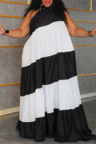 Black White Casual Print Patchwork Turtleneck Long Plus Size Dresses