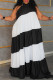 Black White Casual Print Patchwork Turtleneck Long Plus Size Dresses