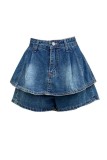 Blue Casual Solid Color Patchwork Regular Denim Shorts