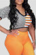 Tangerine Red Casual Stripe Patchwork V Neck T-Shirts