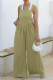Olive Green Casual Solid Color Pocket Spaghetti Strap Regular Jumpsuits