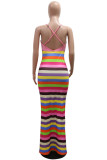 Brown Celebrities Colorblock Backless Strap Design Patchwork Spaghetti Strap Sling Dresses