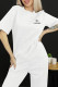 White Casual Letters Patchwork O Neck Short Sleeve Two Pieces