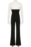 Black Sexy Solid Color Backless Patchwork Strapless Regular Jumpsuits