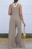 Orange Casual Solid Color Pocket Spaghetti Strap Regular Jumpsuits