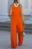 Orange Casual Solid Color Pocket Spaghetti Strap Regular Jumpsuits