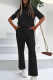 Black Casual Letters Pocket Patchwork O Neck Short Sleeve Two Pieces