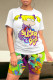 Light Green Casual Daily Cartoon Print O Neck Short Sleeve Two Pieces