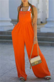 Orange Casual Solid Color Pocket Spaghetti Strap Regular Jumpsuits