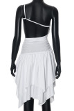 White Celebrities Solid Color Backless Patchwork Irregular Dresses