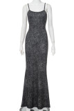 Black Celebrities Solid Color Backless Spaghetti Strap Sling Dresses