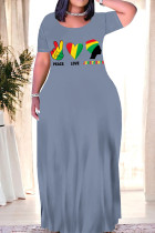 Grey Casual Graffiti Print Letter Print O Neck Printed Dresses