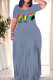 Grey Casual Graffiti Print Letter Print O Neck Printed Dresses