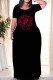 Black Letter Print Tongue print O Neck Printed Dresses