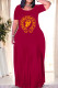 Burgundy Letter Print Tongue print O Neck Printed Dresses