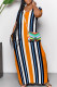 Blue White Casual Striped Print Pocket Patchwork V Neck Straight Dresses